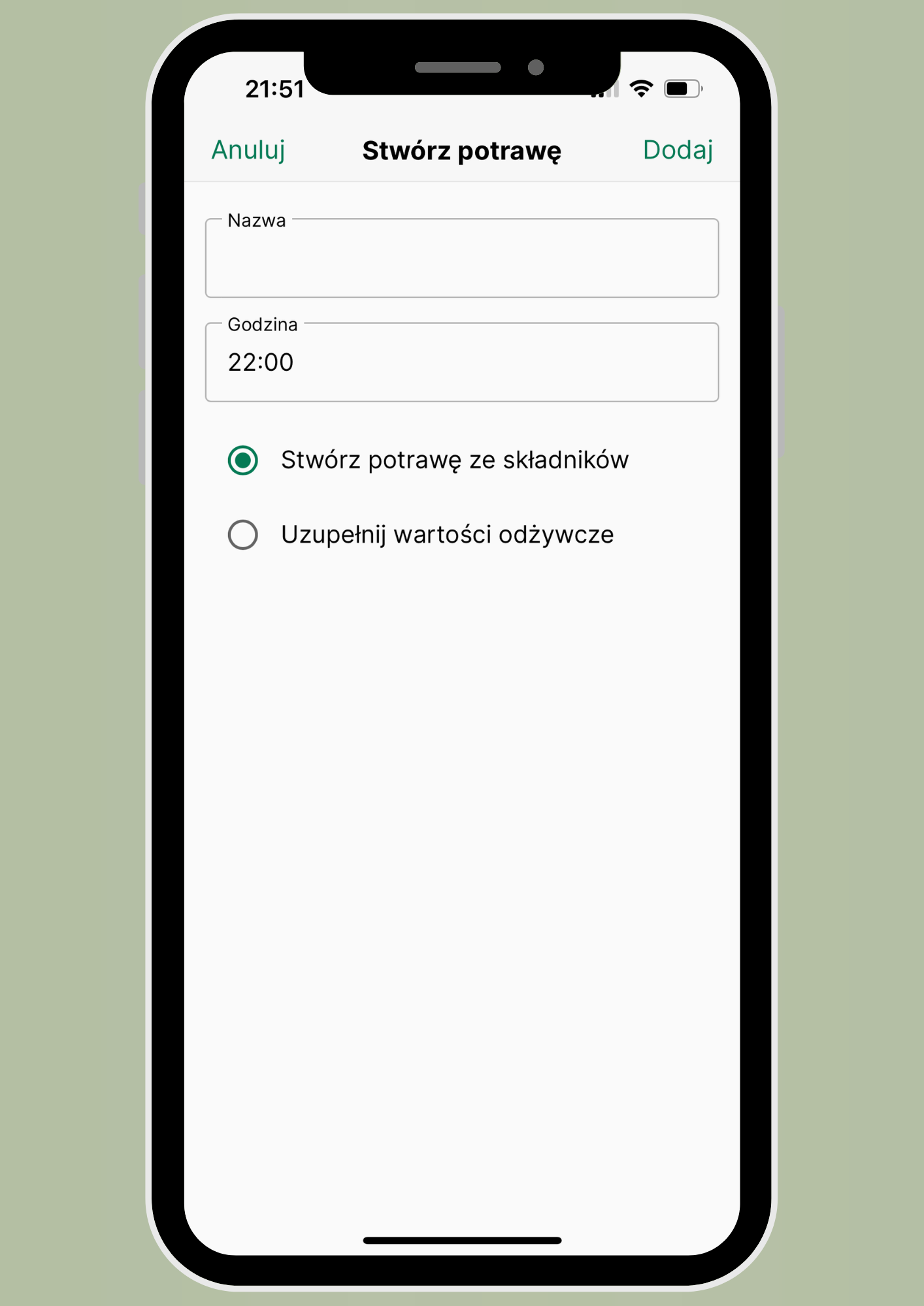 Możliwość tworzenia własnych posiłków