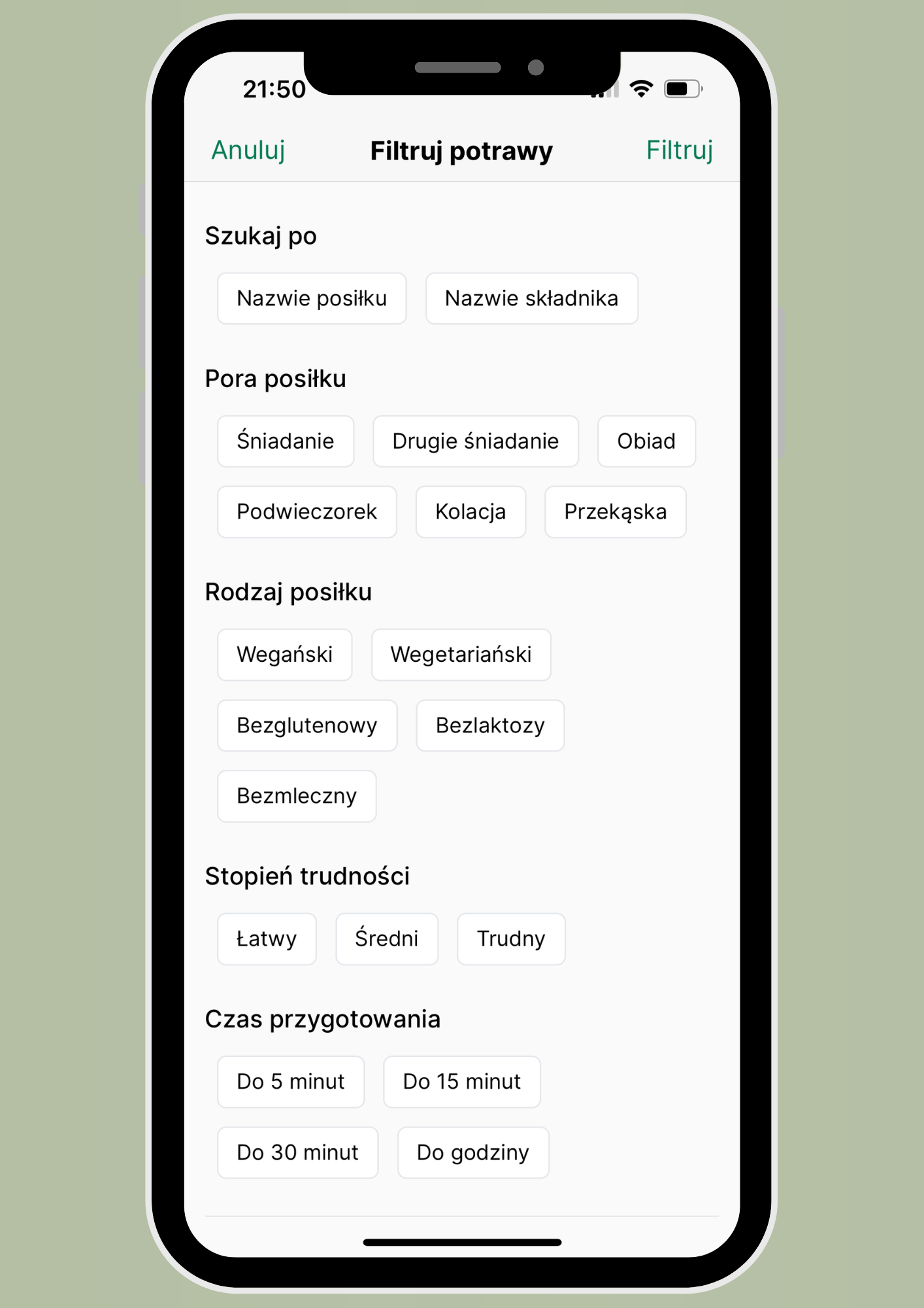 Wygodne szukanie posiłków po filtrach